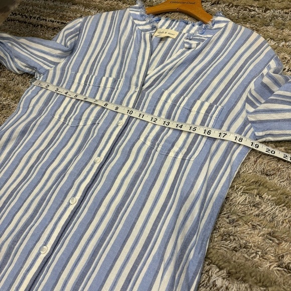 Cloth & Stone Small Shirt Dress western fray striped Roll Tab Sleeves - Picture 10 of 12